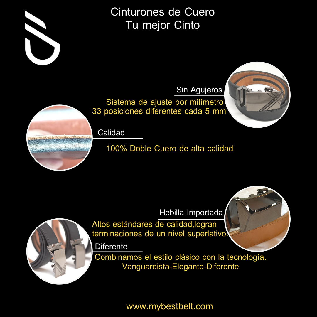 Cinto De Diseño. Cuero Doble, Ajuste perfecto, hebilla automática .