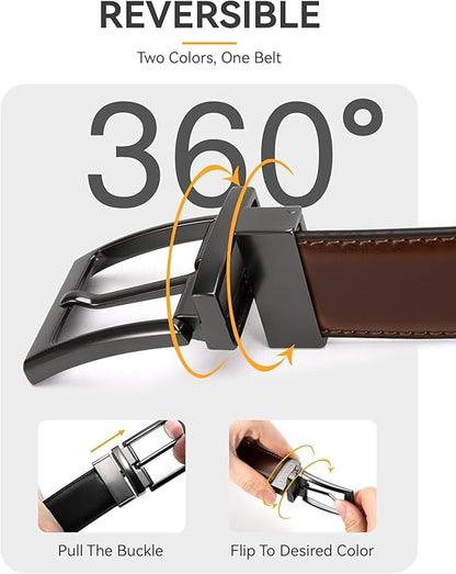 Cinto Reversible De Cuero Negro/marrón Hebilla Giratoria