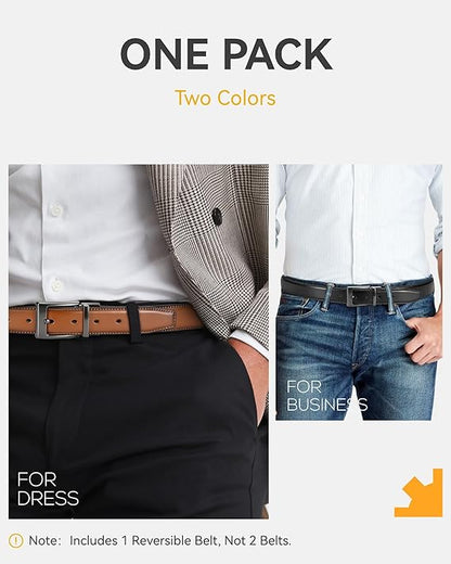 Cinto Reversible De Cuero Negro/marrón Hebilla Giratoria